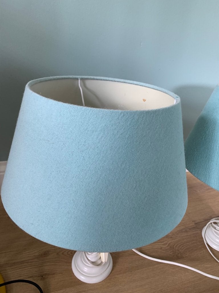 Houten tafellamp met  aqua lampenkap, Ophalen, Zo goed als nieuw, Hout