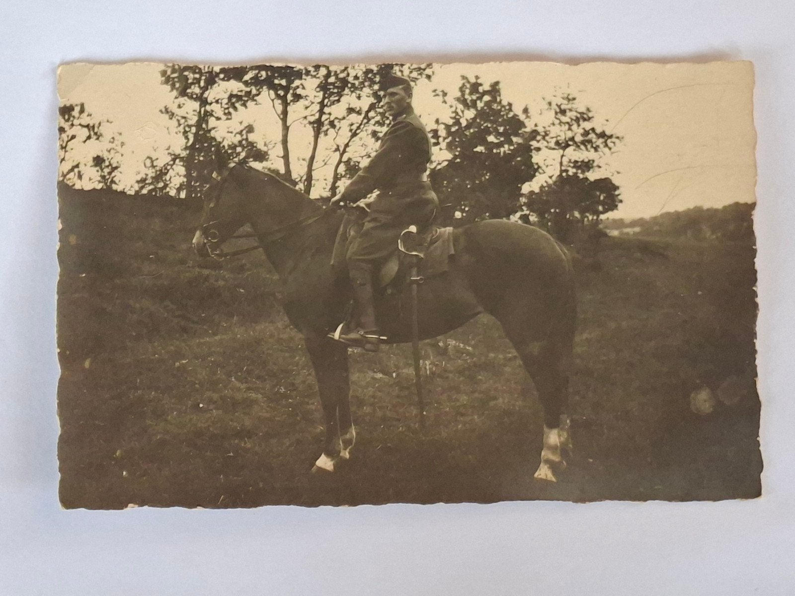 Fotokaart-portret-cavalerie-cavalerist-ruiter-paard-sabel, Verzamelen, Ophalen of Verzenden, Landmacht, Overige gebieden, Foto of Poster