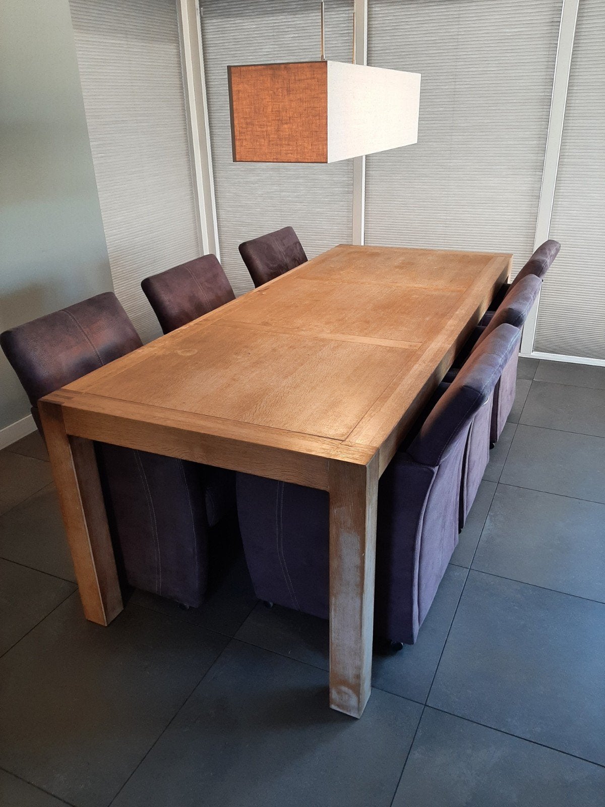 Massief eiken tafel met 6 stoelen, Ophalen, Gebruikt, 4 tot 6 stoelen