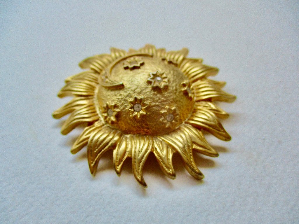 Goudkleurige vintage hanger / broche ZON MAAN STERREN, Overige materialen, Overige voorstellingen, Verzenden, Zo goed als nieuw