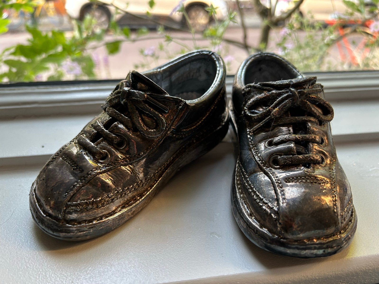 Uniek paar zilveren babyschoenen, Antiek en Kunst, Antiek | Goud en Zilver, Ophalen of Verzenden, Zilver