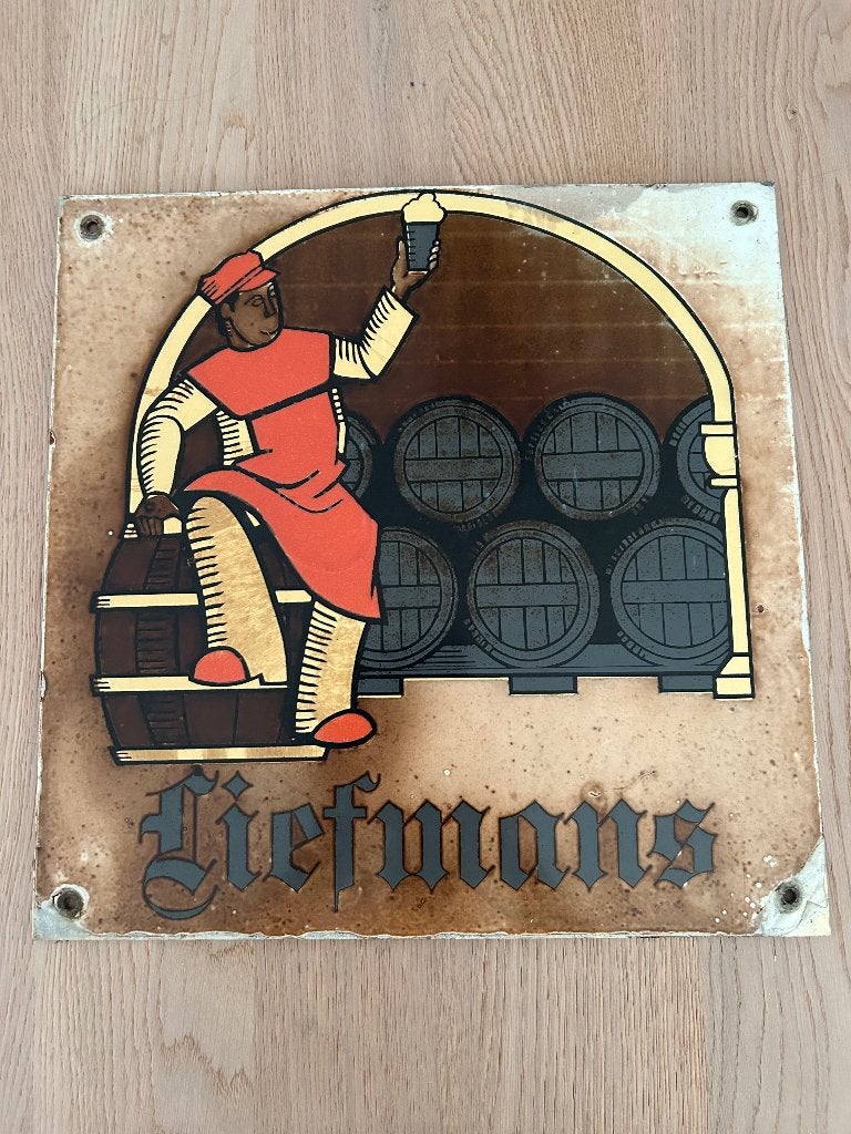 Vintage Liefmans reliefbord, met iconische afbeelding, Verzamelen, Biermerken, Ophalen, Gebruikt, Reclamebord, Plaat of Schild