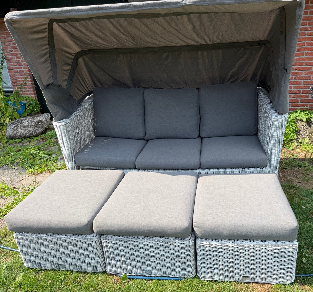 Luxe Agema Quality Loungeset / Daybed met verstelbare kap, Ophalen, Gebruikt, 3 zitplaatsen, Loungeset