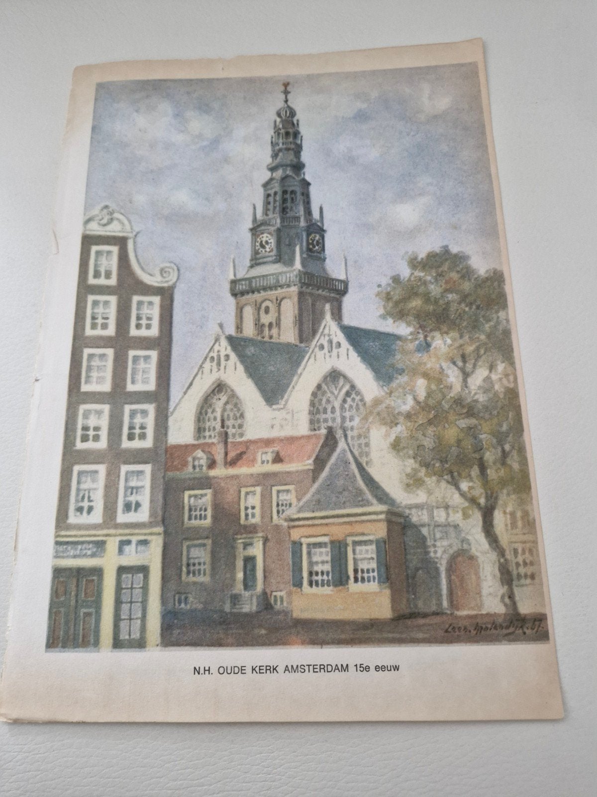 N.H. Oude Kerk Amsterdam 15e eeuw - Print/Reproductie, Antiek en Kunst, Ophalen of Verzenden, Print, Print/reproductie