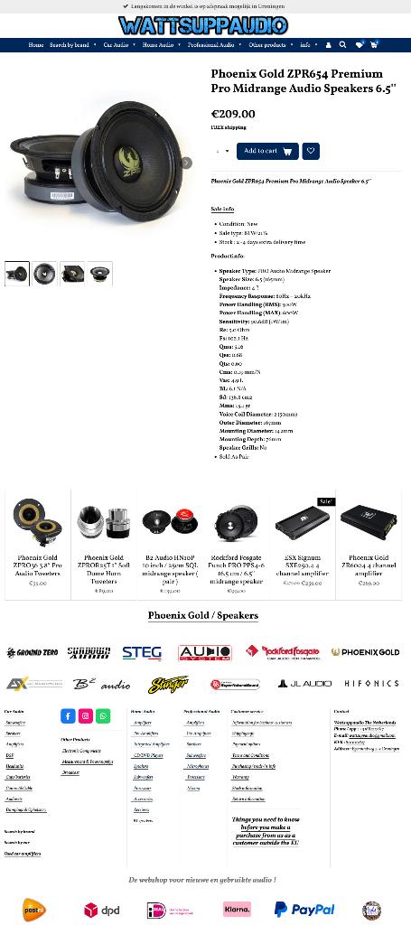 Phoenix Gold ZPR654 Premium Pro Midrange Audio Speakers 6.5, Auto diversen, Autospeakers, Hifi-Focus, Aalsmeerderweg 173 1432 CL, Aalsmeer