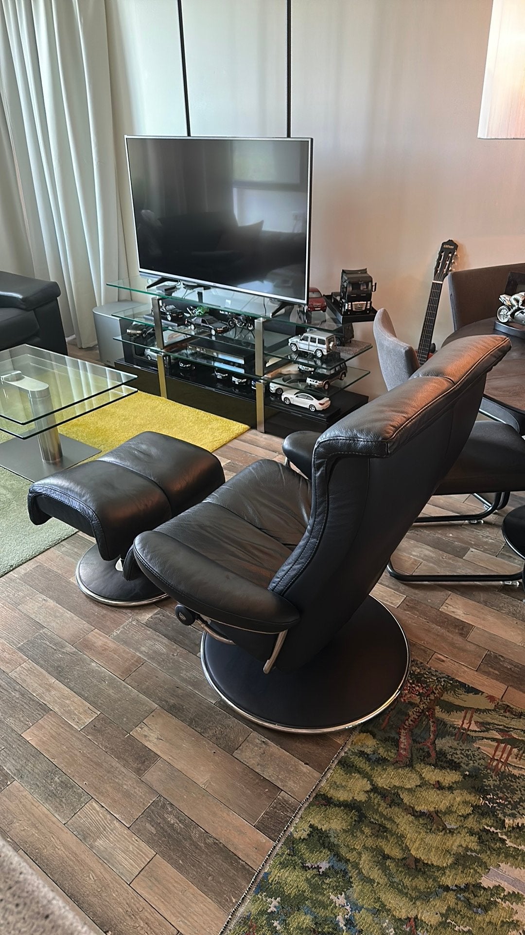 Leren Relaxfauteuil Stressless Jazz incl poef, Zwart, Leer, Ophalen of Verzenden, Zo goed als nieuw