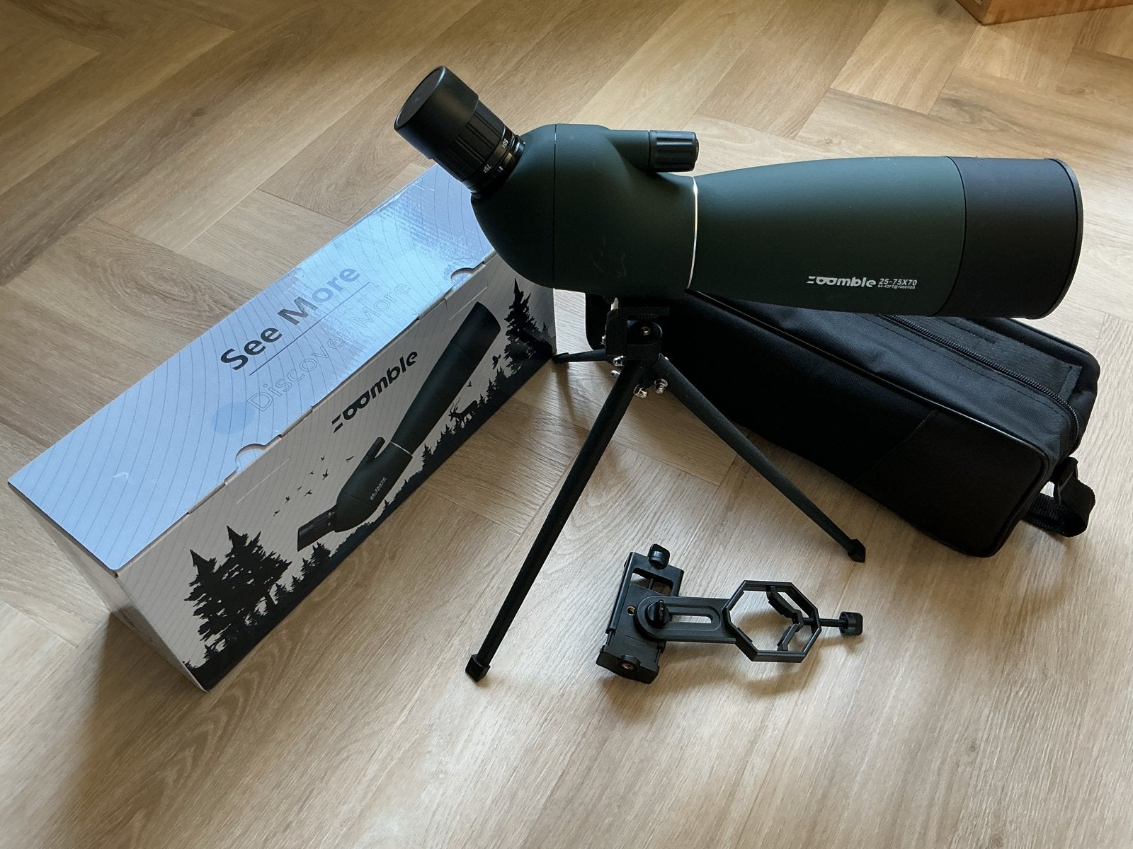 Zoomble 20-60x60 Spotting Scope met Statief en Telefoonhoude, Lenzentelescoop (refractor), Met statief, Ophalen of Verzenden, Zo goed als nieuw
