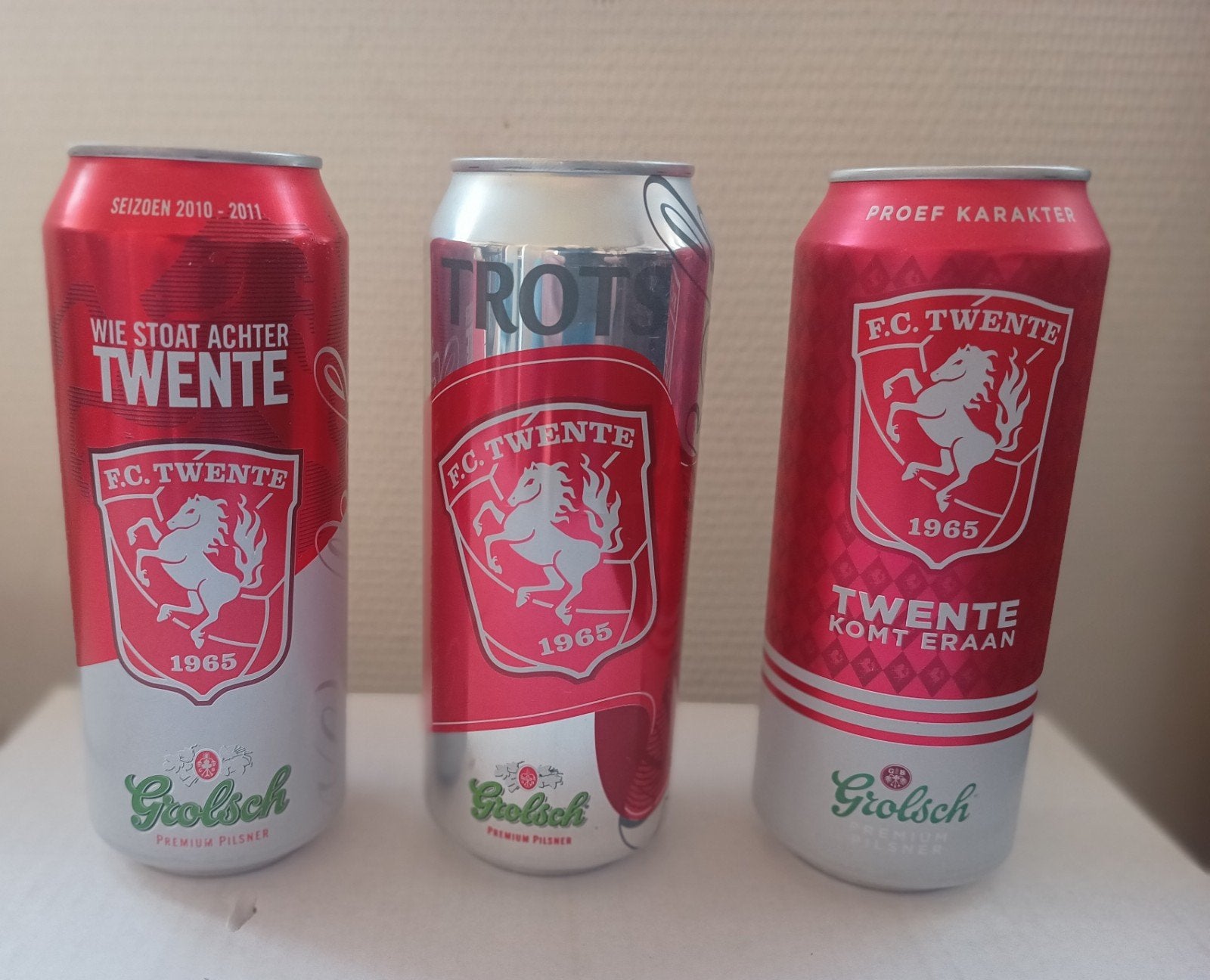 3 verschillende FC Twente Grolsch Blikjes, Ophalen of Verzenden, Zo goed als nieuw, F.C. Twente, Overige typen