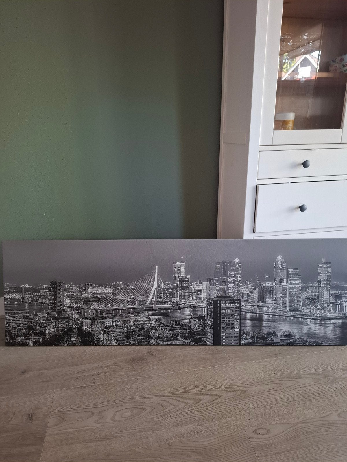 Canvas Skyline Rotterdam met Erasmusbrug - 145x45 cm, Huis en Inrichting, Ophalen, 125 cm of meer, 5 – 50, Print