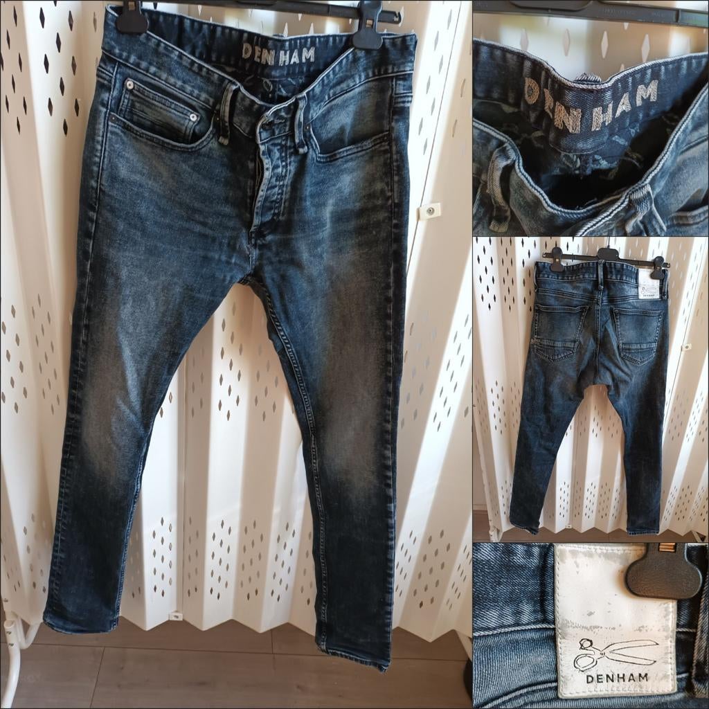 DENHAM BOLT donkerblauwe herenjeans stretch 33-34, Ophalen of Verzenden, Gedragen, Blauw, DENHAM