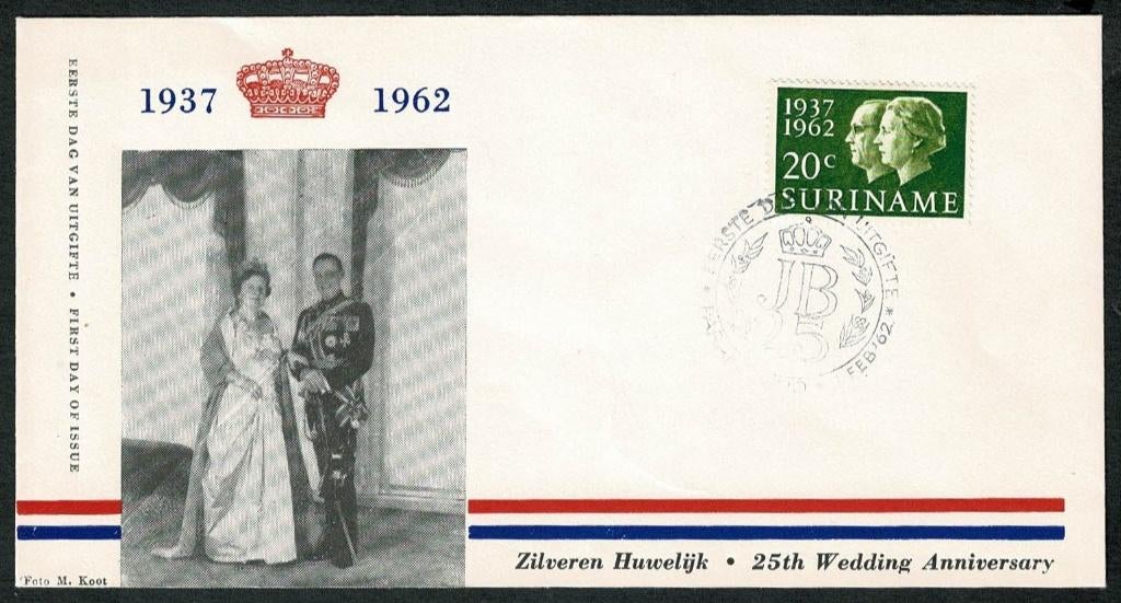 Royalty : Kon. Juliana - Zilveren Huwelijk - FDC Suriname, Ophalen of Verzenden, Nederland, Kaart, Foto of Prent