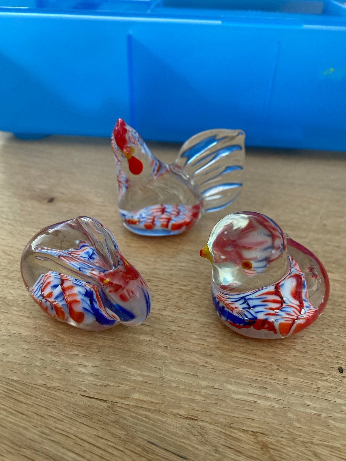 Glazen beeldjes: kip, kuiken en konijn, Antiek en Kunst, Antiek | Glas en Kristal, Ophalen of Verzenden