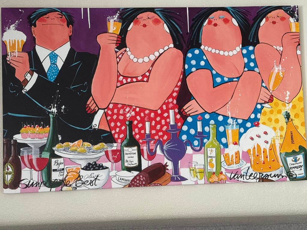 Vrolijk Schilderij: Feestelijk Diner met Vrienden, Ophalen of Verzenden