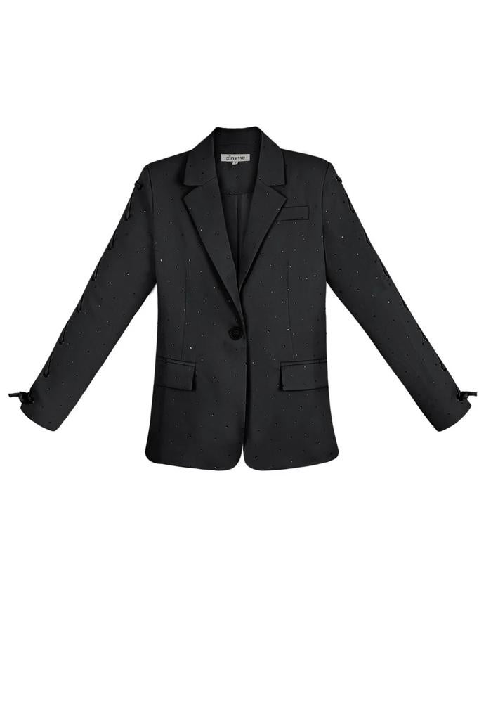 Blazer met glittersteentjes en lace-up detail - Nieuw!, Maat 38/40 (M), Zwart, Nieuw, Ophalen of Verzenden