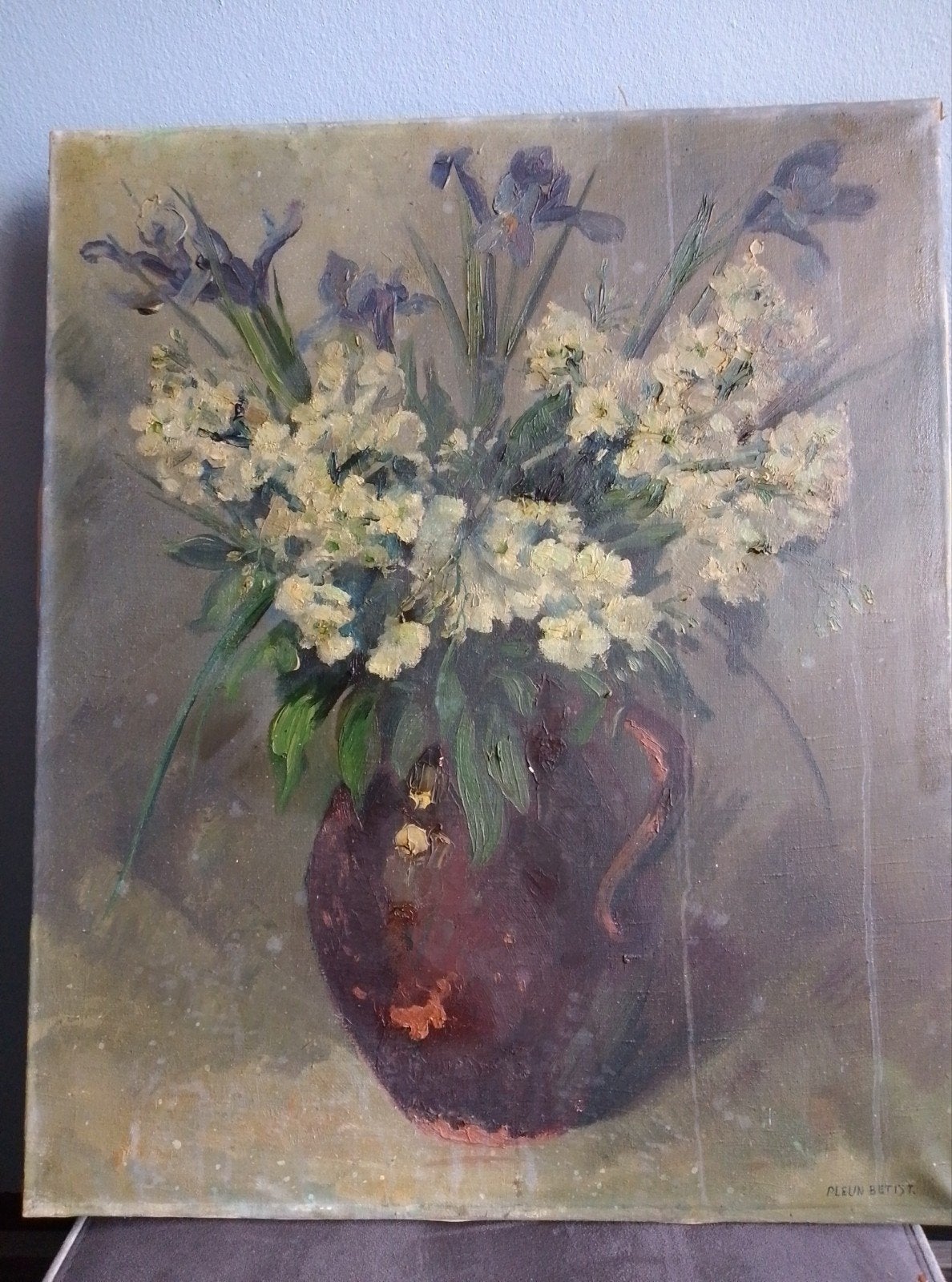 Schilderij: Bloemen in Vaas - Pleun Betist, Bloemen, Gesigneerd, Doek, Realistisch