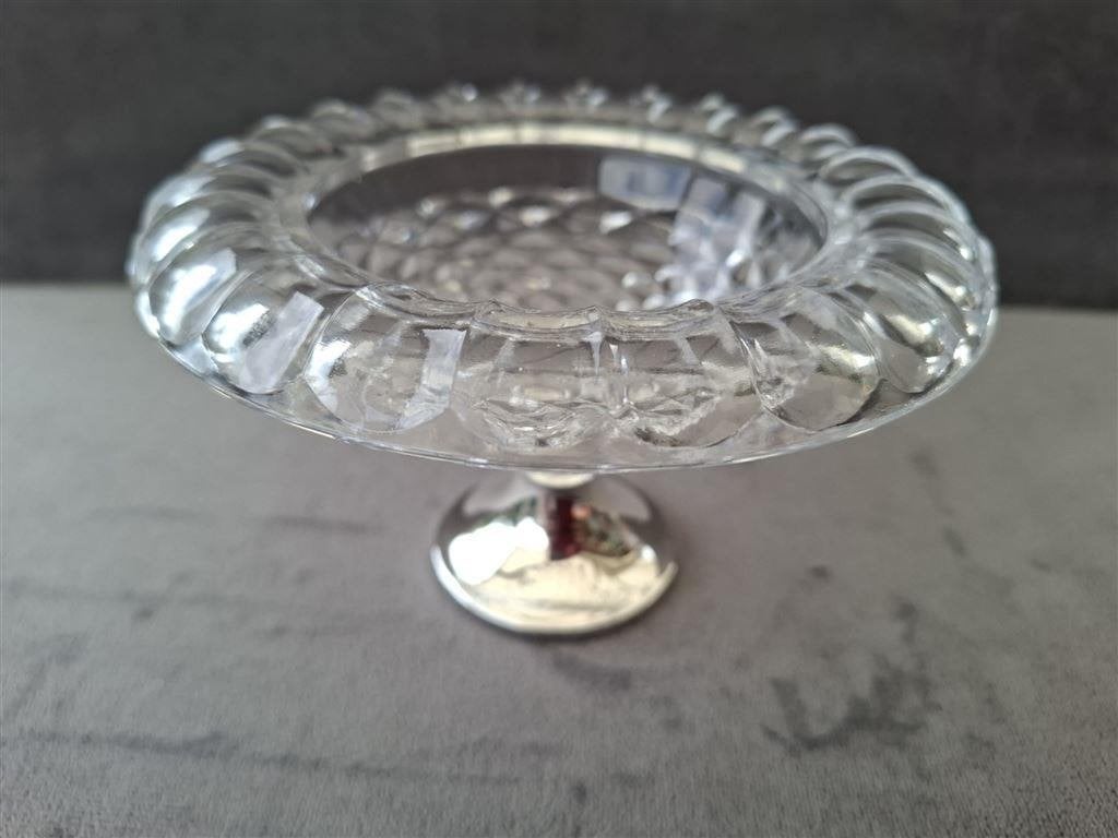 D025 Kristallen schaaltje op zilveren voet, Sterling zilver, Ophalen of Verzenden