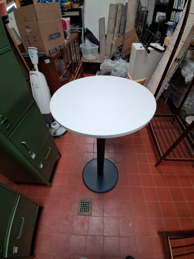 Statafel Bartafel Rond Wit Blad Zwarte Voet  CS27399, Ophalen, Gebruikt