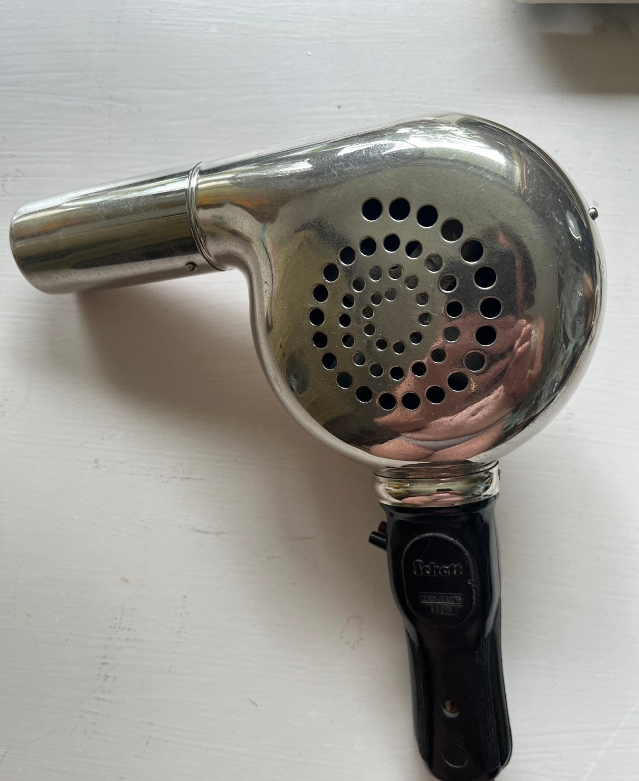Fraaie haardroger/föhn, bakelieten handgreep, ‘50, Schott, Ophalen of Verzenden, Gebruikt, Föhn of Haardroger