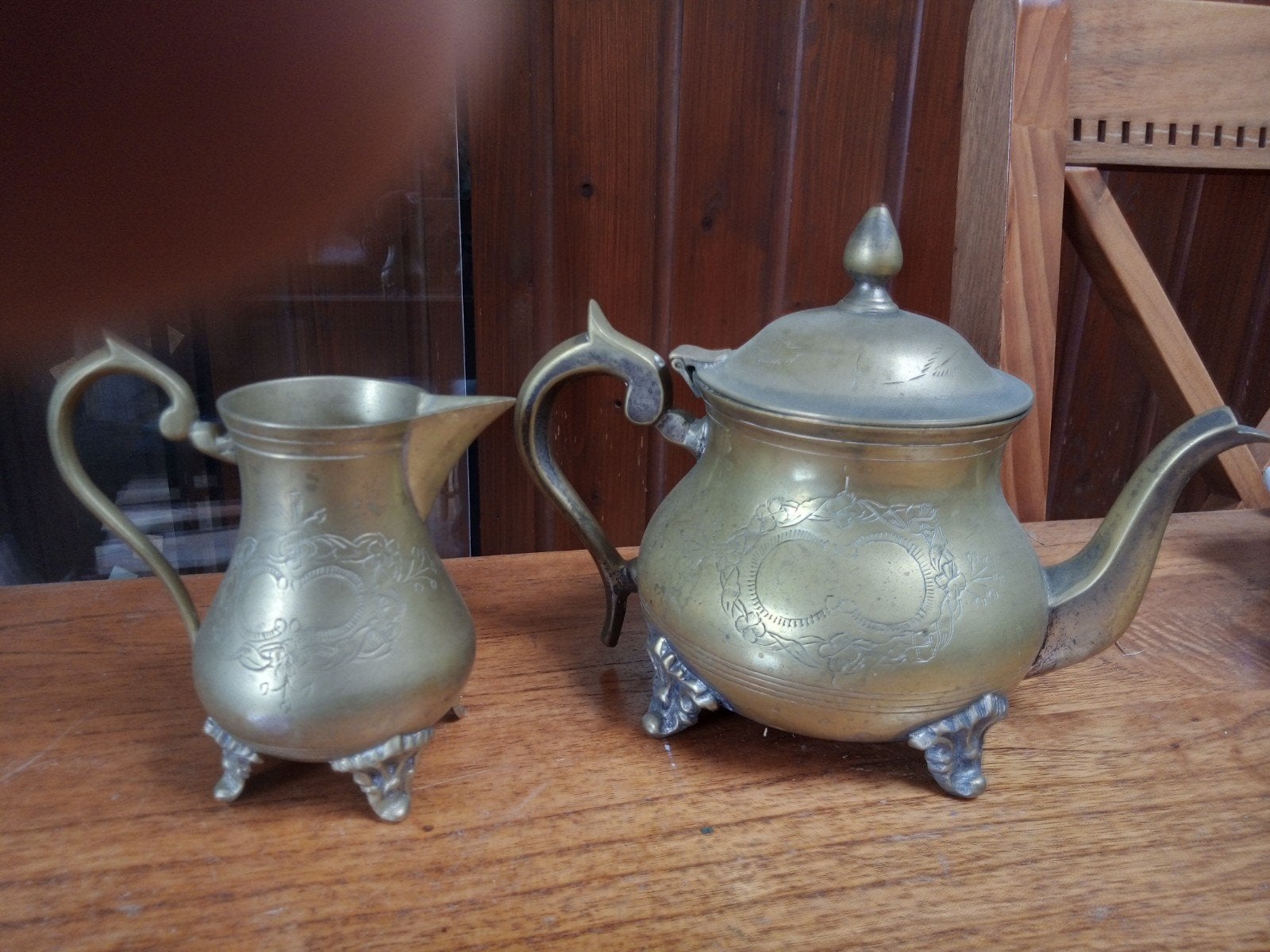 Antieke koperen theepot en kannetje set, Antiek en Kunst, Ophalen of Verzenden