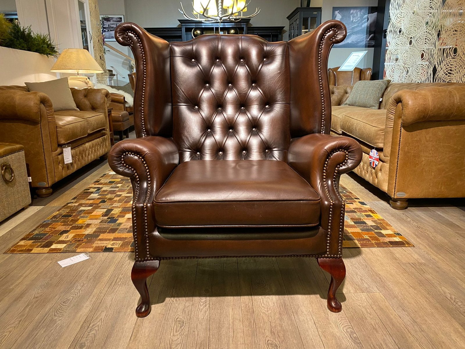 ORIGINELE ENGELSE CHESTERFIELD OORFAUTEUIL bruin, Huis en Inrichting, Fauteuils, Ophalen of Verzenden, 75 tot 100 cm