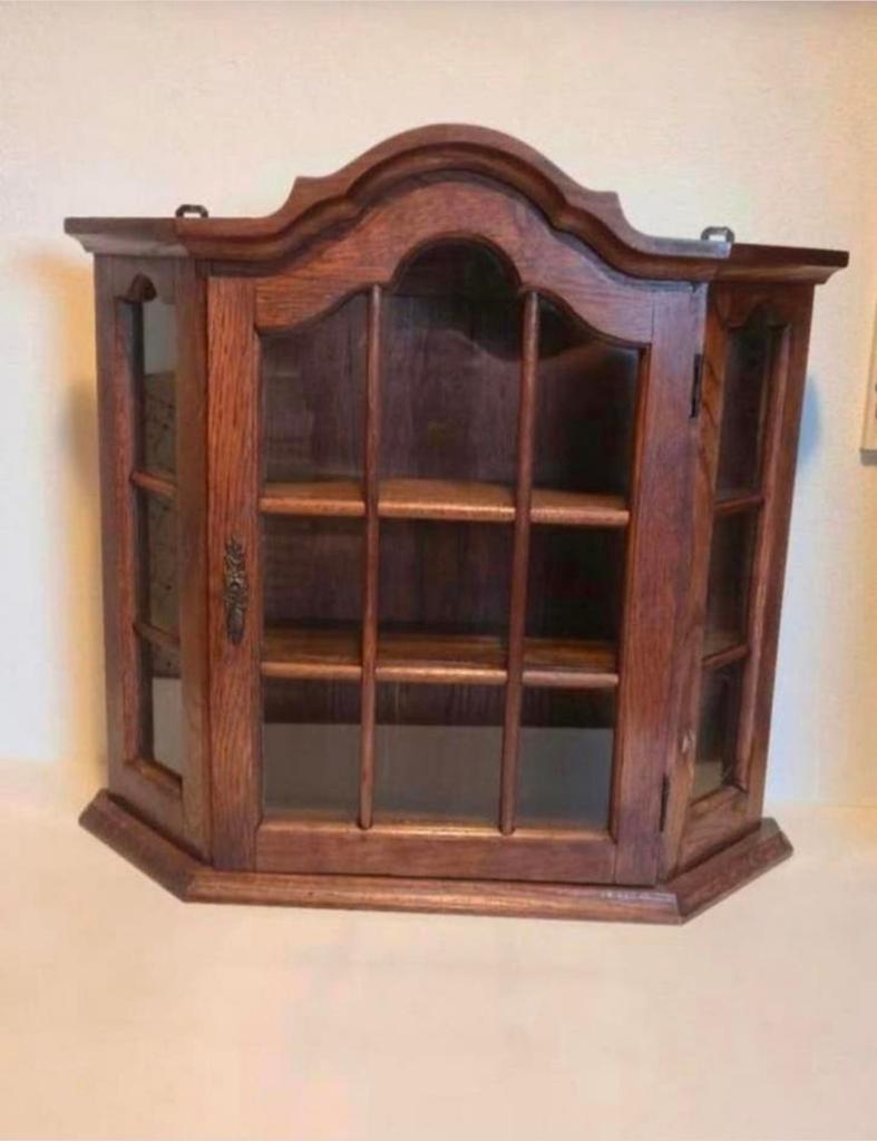 Antieke houten wandvitrine!, Glas, Minder dan 100 cm, 25 tot 50 cm, 50 tot 100 cm
