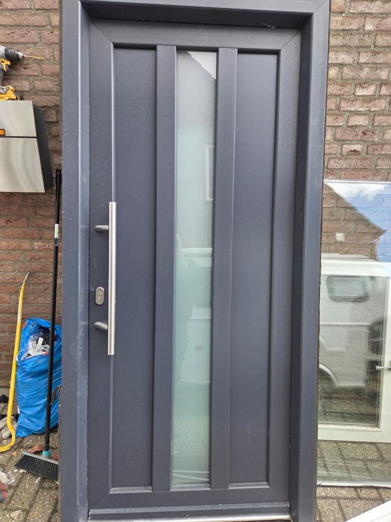 Moderne Buitendeur met Glaspaneel - antracit 213x102, Doe-het-zelf en Verbouw, Deuren en Horren, Gebruikt, 80 tot 100 cm, Ophalen of Verzenden