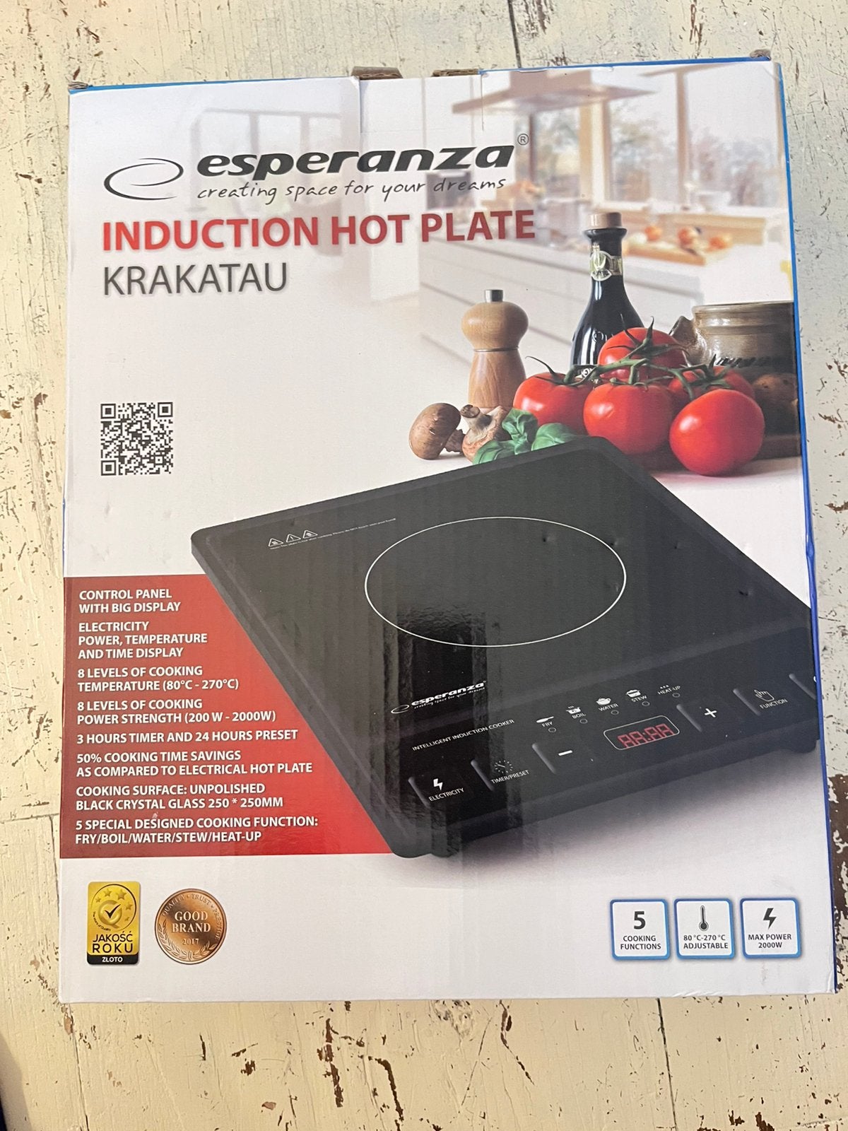 Esperanza Krakatau EKH011 – losse inductiekookplaat 2000W, Gebruikt, 3 kookzones of minder, Ophalen of Verzenden, Inductie