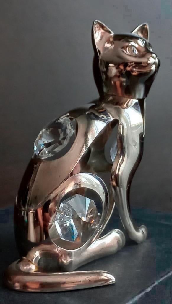 Kat verzilverd met Swarovski kristallen poes, Verzamelen, Swarovski, Ophalen of Verzenden, Zo goed als nieuw, Figuurtje