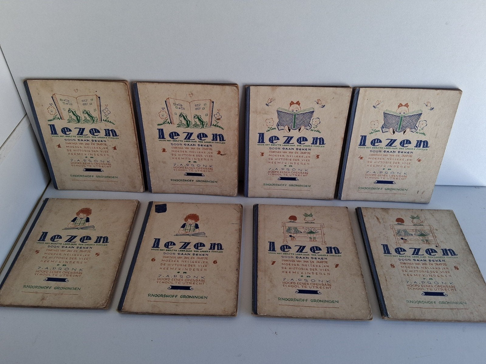 Oude schoolboeken 'Lezen' deel 1 t/m 8 - J.A. Pronk, Antiek en Kunst, Verzenden, J.A. Pronk