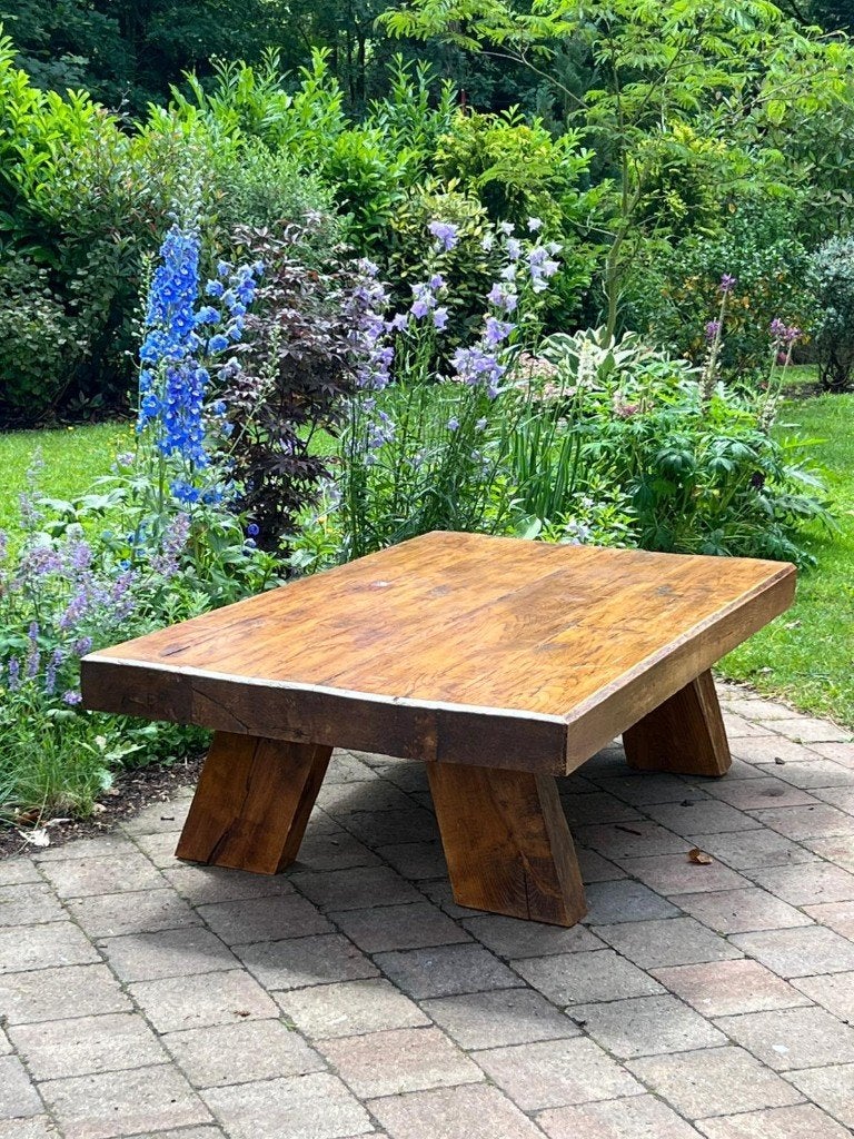 Massief eiken salontafel – Brutalist / Arts & Crafts stijl, Huis en Inrichting, Ophalen, Brutalist, Eikenhout, 50 tot 100 cm