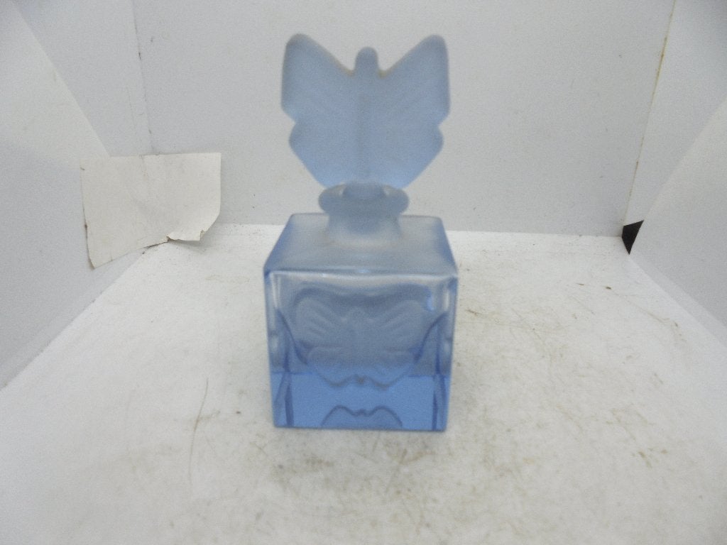 blauw glazen parfumflesje vlinder decor, Antiek en Kunst, Ophalen of Verzenden