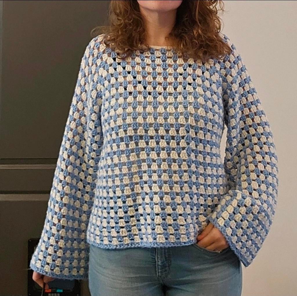 Handgemaakte gehaakte trui - uniek!, Kleding | Dames, Truien en Vesten, Maat 38/40 (M), Blauw, Ophalen of Verzenden, Zo goed als nieuw
