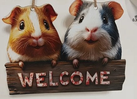 Welkomstbordje met cavia's - 'WELCOME', Huis en Inrichting, 15 cm, Verzenden, 20 cm, Hout
