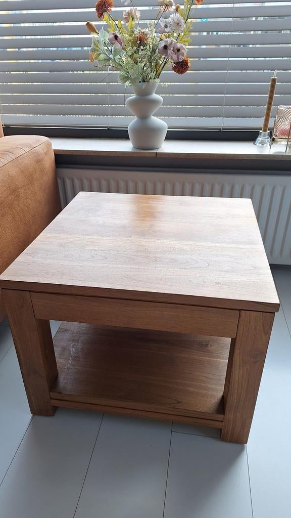 Teakhouten salontafel met lade, Huis en Inrichting, Tafels | Salontafels, Ophalen, Modern, Klassiek, Gebruikt, 50 tot 100 cm