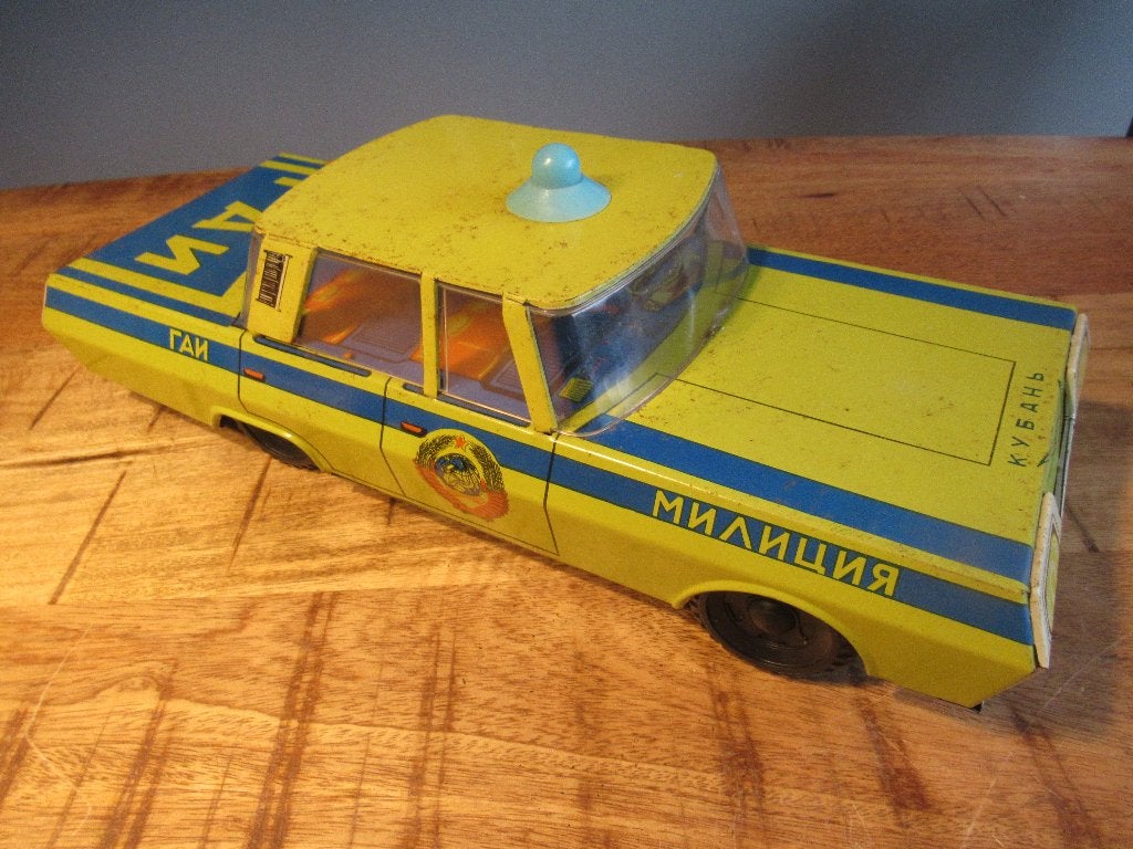 SCHAARSE Vintage USSR sovjet jaren 60/70 blikken politieauto, Ophalen of Verzenden