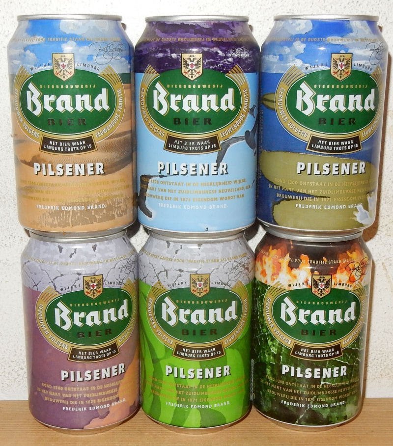 2000 BRAND Bier ROB SCHOLTE Kunst blikjes serie van 6, Ophalen of Verzenden, Zo goed als nieuw, Overige typen, Brand