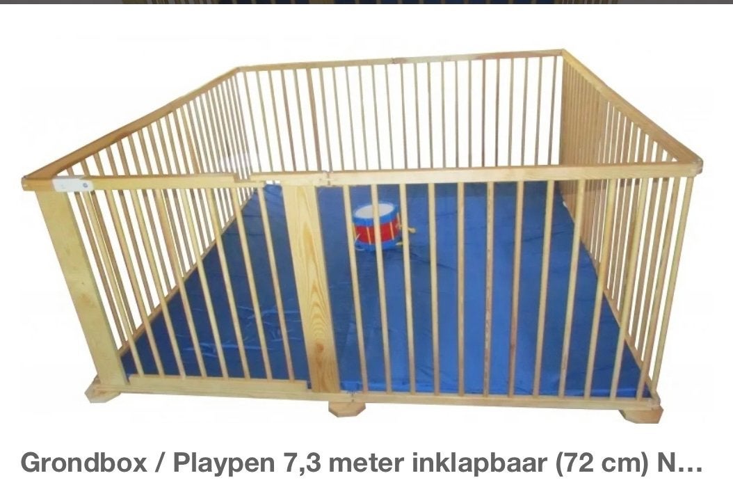 Houten grondbox, omtrek 7.3m, Kinderen en Baby's, Boxen, Ophalen, Zo goed als nieuw, Overige vormen, Boxkleed