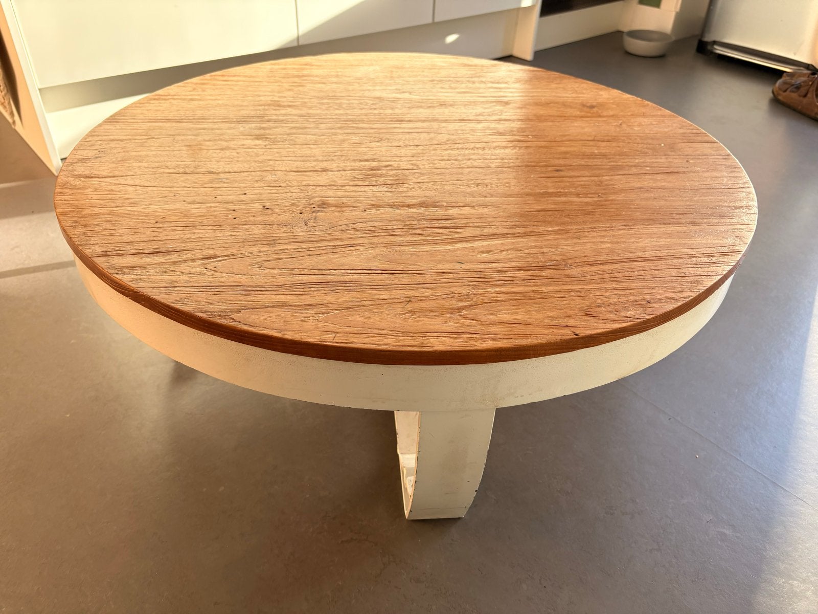 Ronde salontafel van hout en metaal 80cm, Ophalen, 50 – 75, Gebruikt, Rond