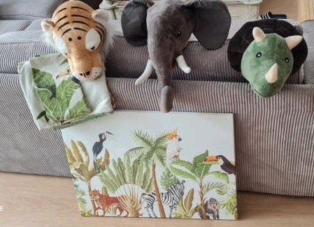 Jungle kamer accessoires dekbed schilderij en dieren hoofden, Ophalen, Wanddecoratie