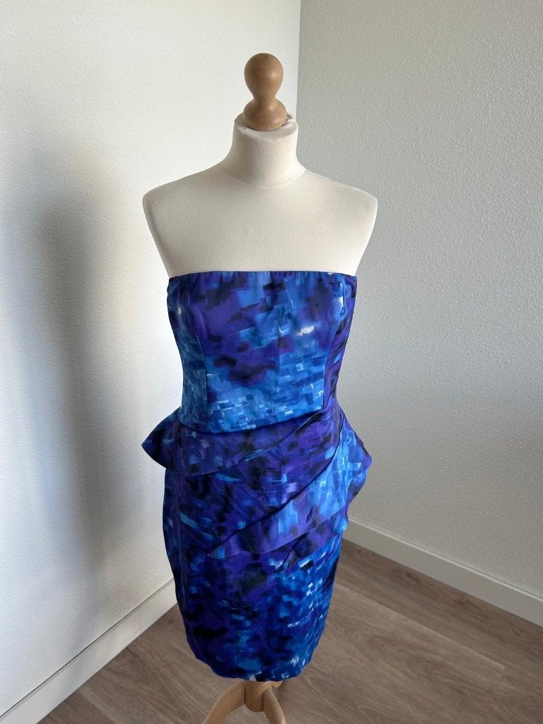 Karen Millen maat 42 blauwe strapless jurk 366