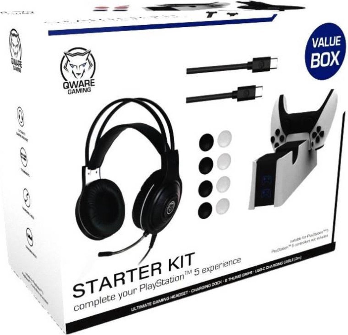 Qware Gaming Headset Atlanta & PS5 Oplaadstation, Ophalen of Verzenden, Zo goed als nieuw