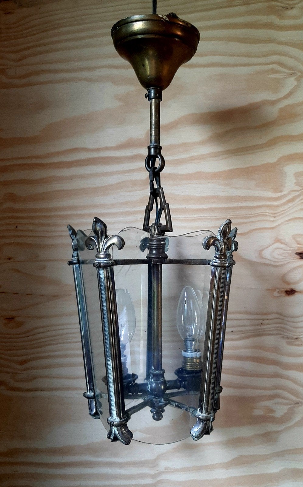Franse Lantaarn - (Brons / Art Nouveau / Fleur de Lis), Antiek en Kunst, Antiek | Lampen, Ophalen of Verzenden