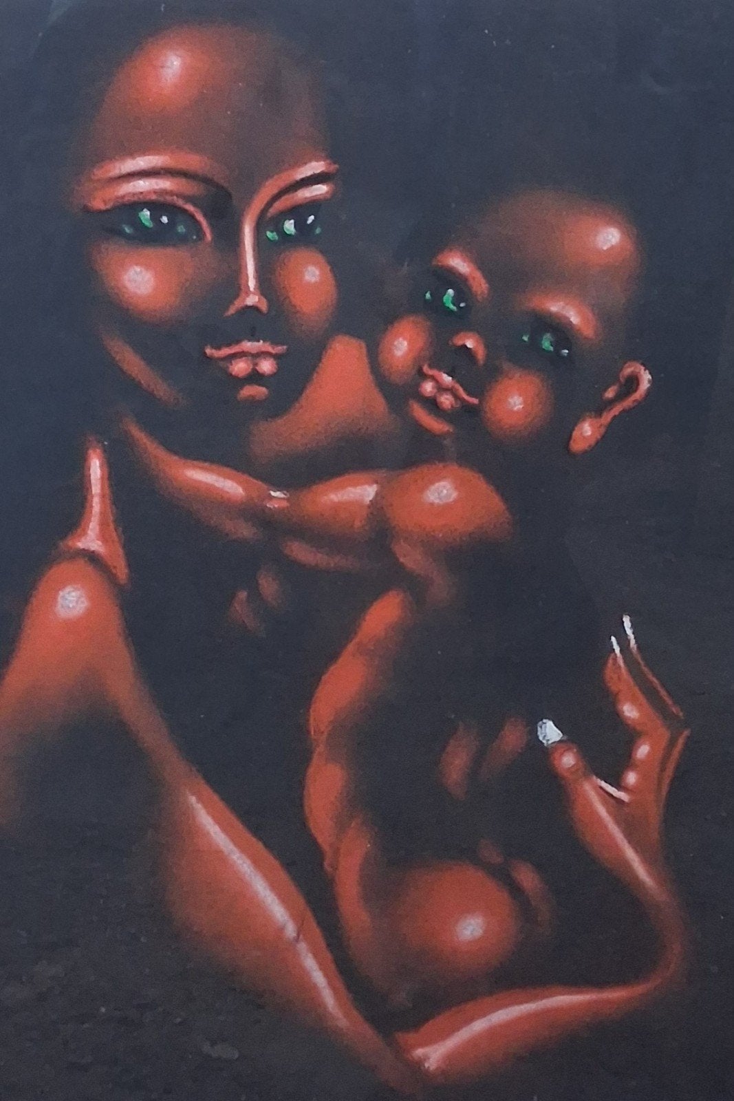 Moeder en kind.  Pastel.  1975. 51/66 cm., Ophalen, Tekening, Pasteltekening, Handgemaakt