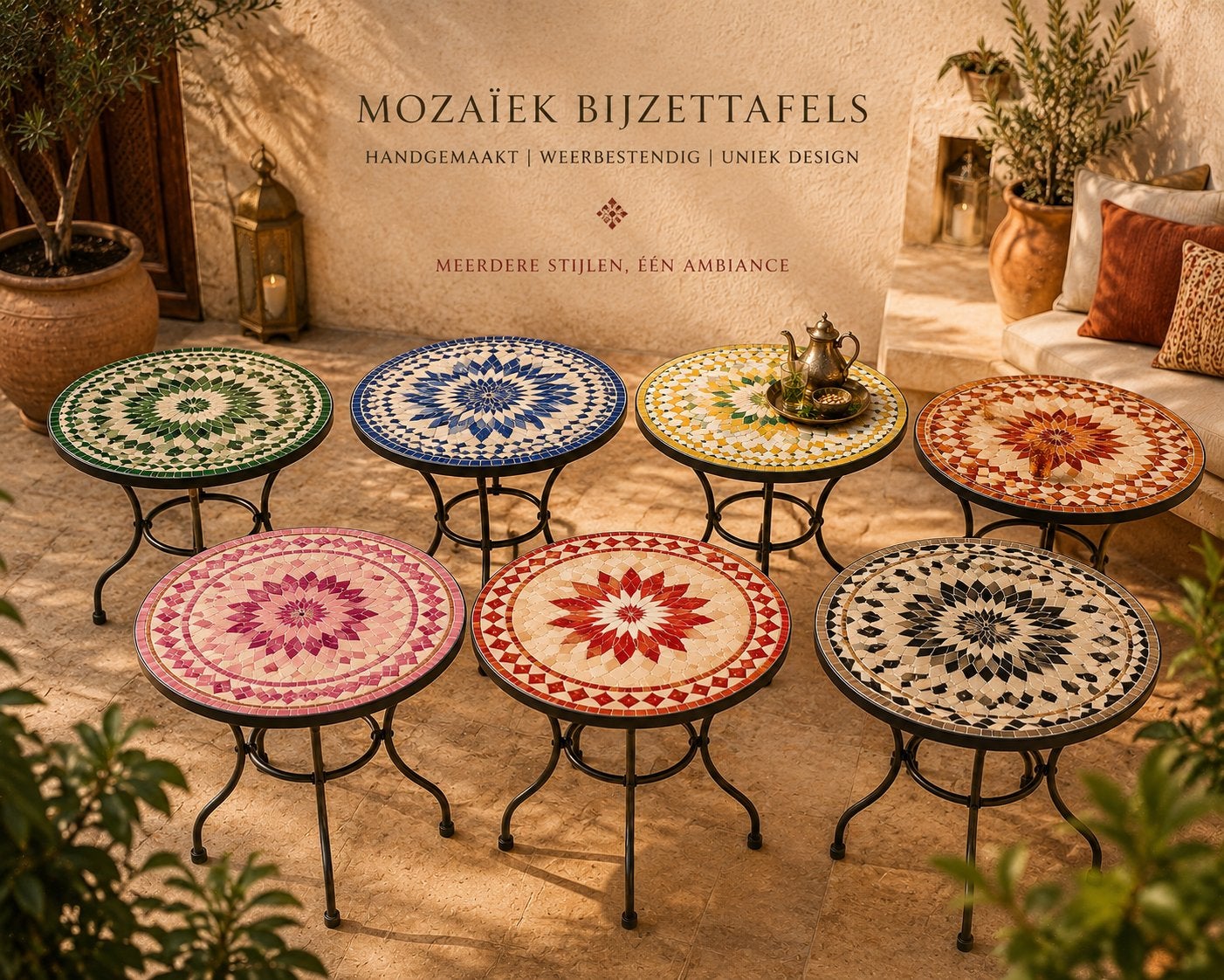 Handgemaakte Mozaïek Bijzettafel - Diverse Stijlen, Ophalen of Verzenden