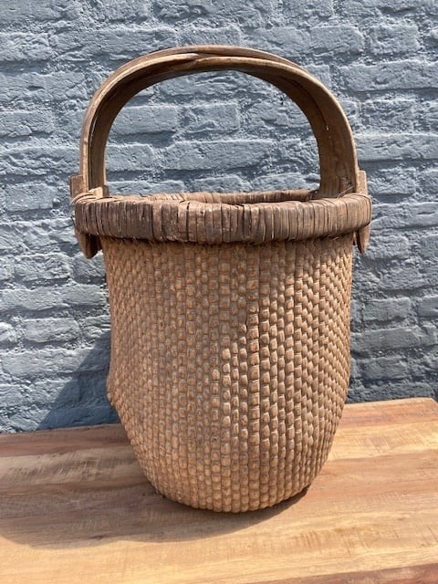 Antieke Chinese rijst pluk⁸mand met houten handvat, Ophalen of Verzenden