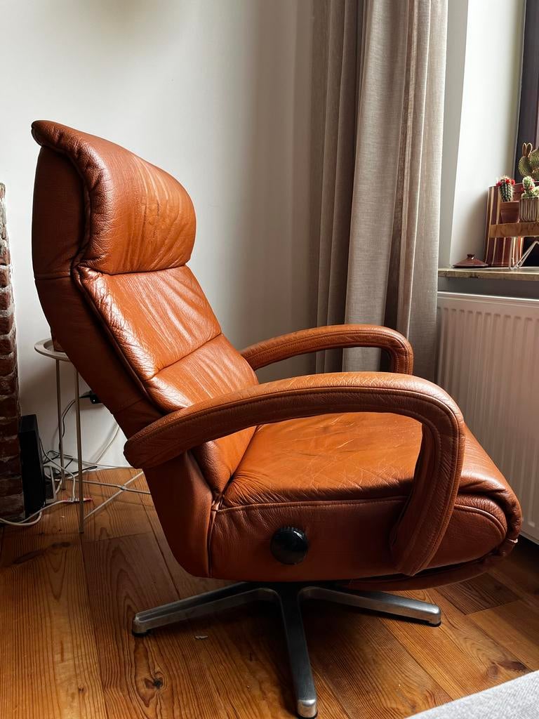 Comfortabele relax fauteuil van leer, Huis en Inrichting, Fauteuils, Gebruikt, 100 tot 125 cm, Leer, Ophalen of Verzenden