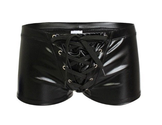 Zwarte kunstleren heren veter boxer, Verzenden, Zwart, Boxer