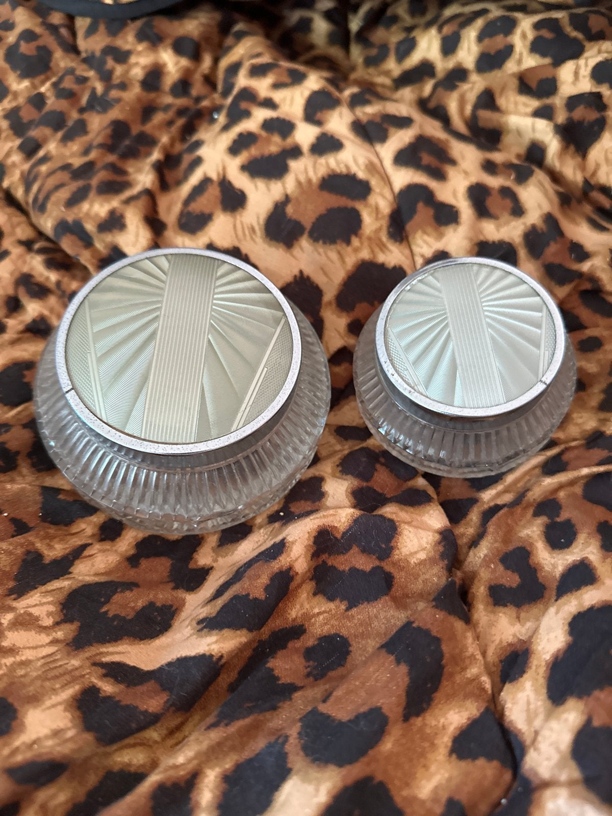 Vintage Glazen Potjes met Art Deco Deksel - Set van 2, Ophalen