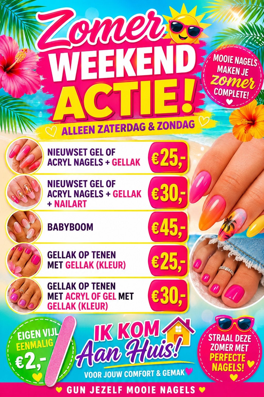 Zomeractie Nieuwset gel of acryl nagels, 33 - 40 uur, Overige niveaus, Overige vormen