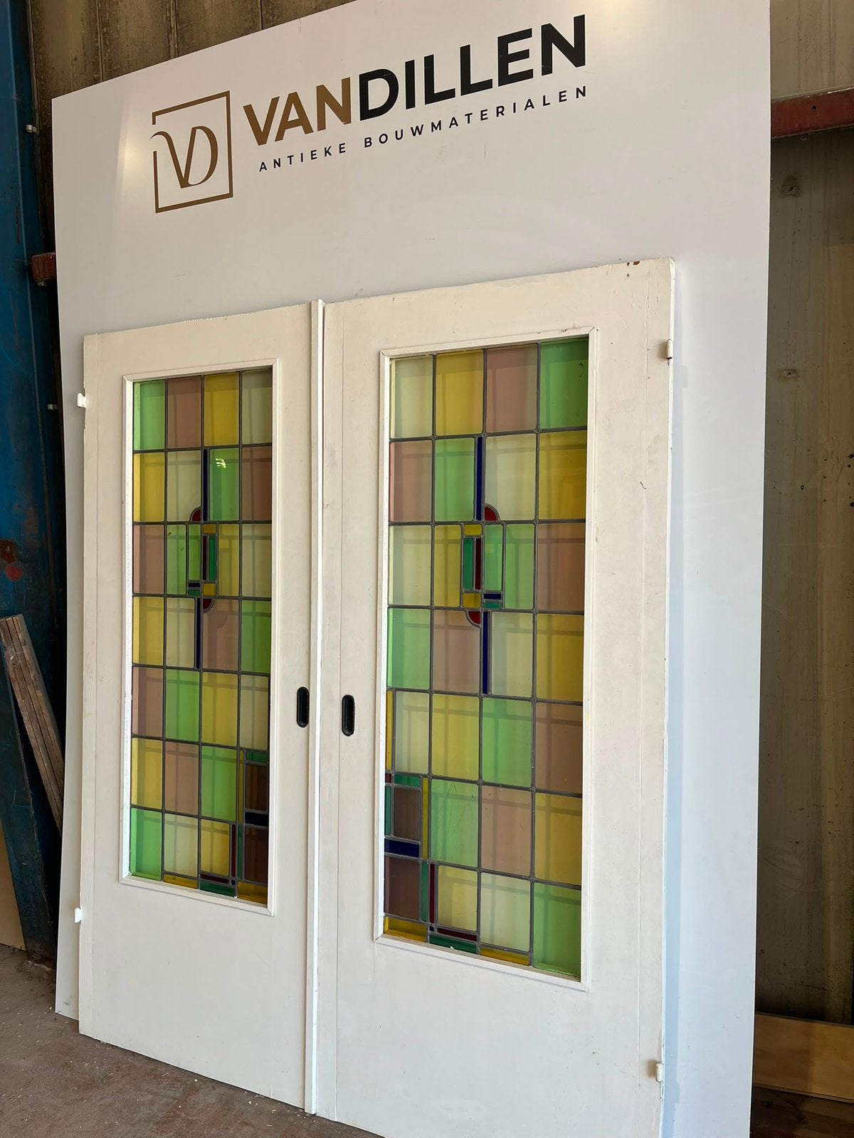 Fraaie oude ensuite vouwdeuren gekleurd glas in lood motief, Doe-het-zelf en Verbouw, Deuren en Horren, 120 cm of meer, Binnendeur